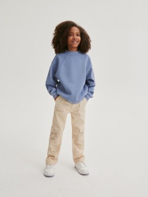 Light Blue Reserved Sweatstitching Girls' Sweatshirts | QUAH-93586