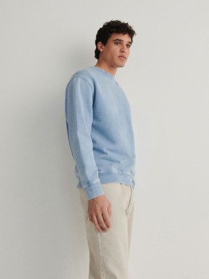 Light Blue Reserved Sweatwash Effect Men's Sweatshirts | UEYK-76839