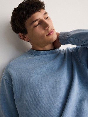 Light Blue Reserved Sweatwash Effect Men's Sweatshirts | QLBI-29750