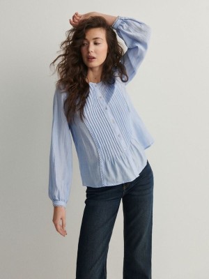 Light Blue Reserved Viscose Women's Shirts | HYUE-13594