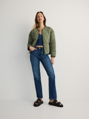 Light Green Reserved Cropped Quilted Women's Jackets | SNXC-79106