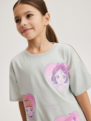 Light Grey Reserved Cotton Girls' T-shirts | GJTW-13547