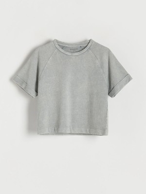 Light Grey Reserved Cotton T-wash Effect Girls' T-shirts | MPAC-34256