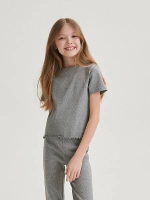 Light Grey Reserved Cropped T-peplum Hem Girls' T-shirts | FLPU-16980