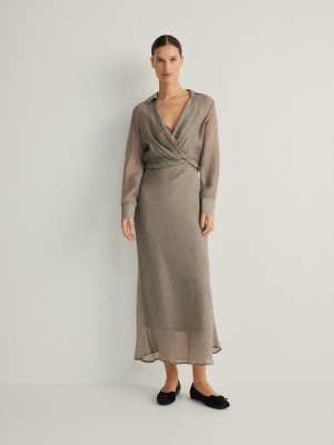 Light Grey Reserved Crushed Effect Women's Dress | QXCR-25938