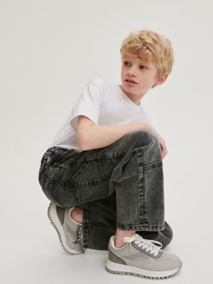 Light Grey Reserved Elastic Wide Leg Boys' Jeans | UQAE-82179