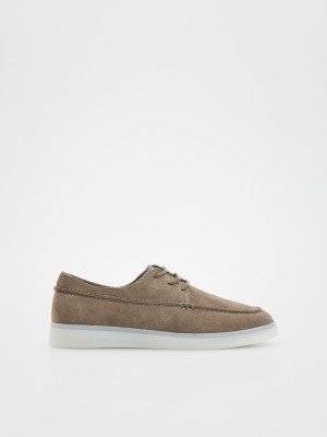 Light Grey Reserved Leather Derby Men's Shoes | OERU-86724