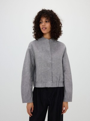 Light Grey Reserved Linen Bomber Women's Jackets | ZKVC-86325