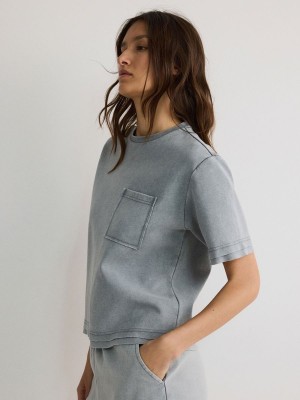 Light Grey Reserved Melange Jersey Women's T-shirts | CYDG-49185