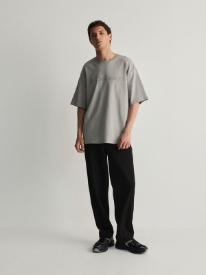 Light Grey Reserved Oversized T-print Men's T-shirts | KSUV-10879