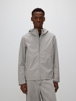 Light Grey Reserved Plain Hooded Men's Jackets | FTJI-91342