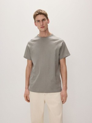 Light Grey Reserved Regular Fit Cotton Men's T-shirts | CZVM-61328