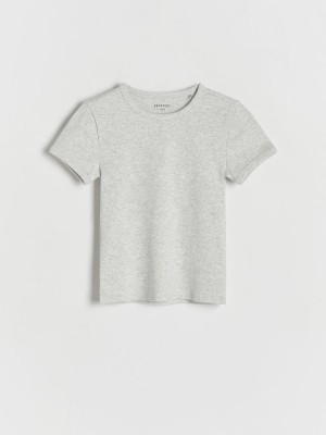 Light Grey Reserved Ribbed Cotton Girls' T-shirts | WINK-47801