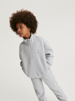 Light Grey Reserved Sweatembroidery Detailing Girls' Sweatshirts | CLXB-56704