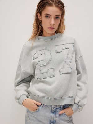 Light Grey Reserved Sweatwash Effect Women's Sweatshirts | HRUY-51964