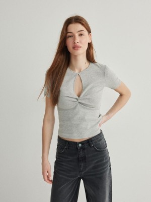 Light Grey Reserved T-cut-out Neckline Detail Women's Shirts | AIMG-45793