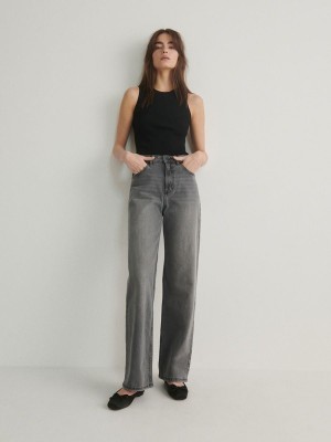 Light Grey Reserved Wide Leg Women's Jeans | RIDA-34692