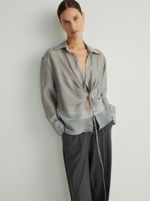 Light Grey Reserved Wrap Front Tie Detail Women's Shirts | SXAI-52170