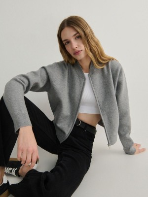 Light Grey Reserved Zip Up Women's Sweaters | QZRO-92538