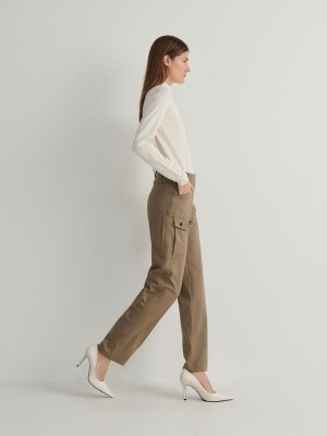 Light Olive Reserved Cargo Pocket Women's Trousers | RWZC-94601