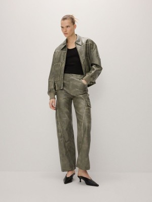 Light Olive Reserved Faux Leather Cargo Women's Trousers | YHXB-25390