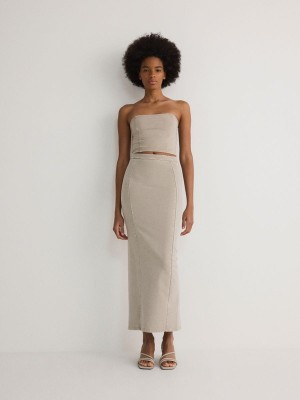 Light Olive Reserved Jersey Midi Women's Skirts | AKLO-37451