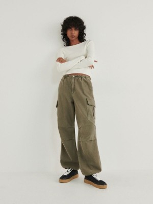 Light Olive Reserved Wide Legcargo Pockets Women's Jeans | PAKE-29435