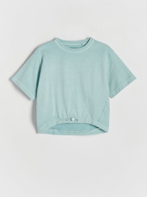 Light Turquoise Reserved Cotton Girls' T-shirts | QHXI-57283