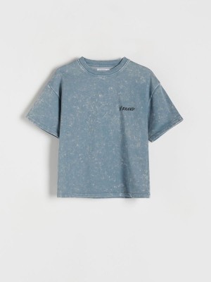 Light Turquoise Reserved Oversized T-wash Effect Boys' T-shirts | FGXL-67510