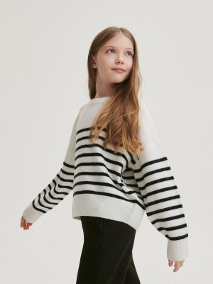 Multicolor Reserved Stripe Girls' Sweaters | APZS-15069