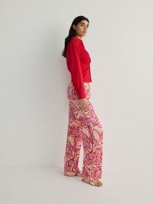 Multicolor Reserved Wide Leg Viscose Women's Trousers | ICWB-48053