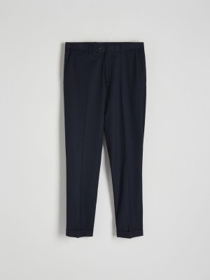 Navy Reserved Check Slim Men's Trousers | YBKU-85421