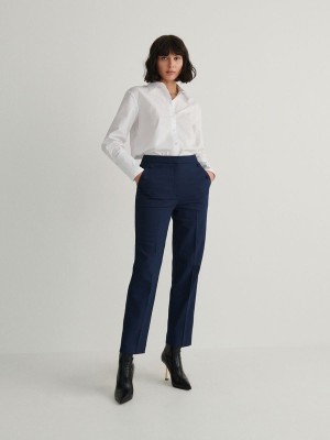 Navy Reserved Cotton Richpressed Crease Women's Trousers | SIAB-15269