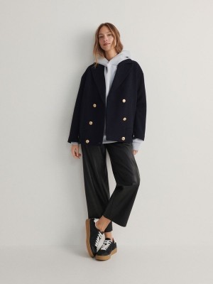 Navy Reserved Croppedwool Blend Women's Coats | ESTD-57824