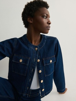 Navy Reserved Denim Women's Jackets | ILWQ-89754