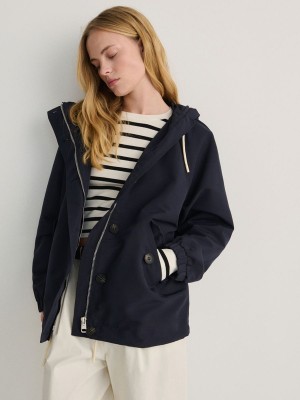 Navy Reserved Hooded Women's Jackets | EJYR-12893