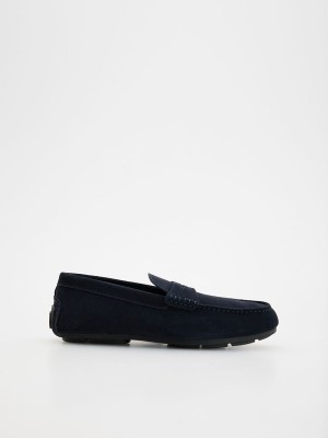 Navy Reserved Leather Men's Shoes | QGKC-84912