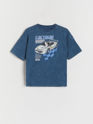 Navy Reserved Oversized Boys' T-shirts | RBIC-89547