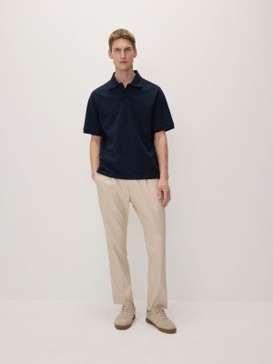 Navy Reserved Oversized Men's Polo Shirts | XHKS-26385