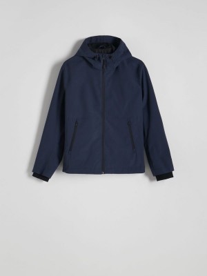 Navy Reserved Plain Hooded Men's Jackets | DXIT-67934