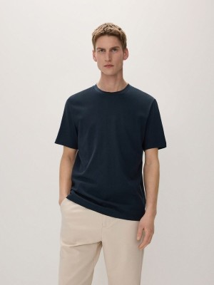 Navy Reserved Regular Fit T-silk Blend Men's T-shirts | XCSE-52874