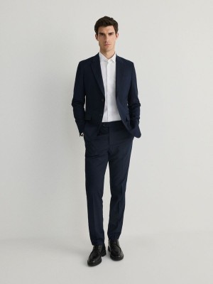 Navy Reserved Slimpressed Crease Men's Suits | UQEH-15604