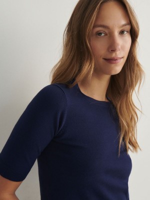 Navy Reserved Viscose Rich Top Women's Shirts | TVQX-03526