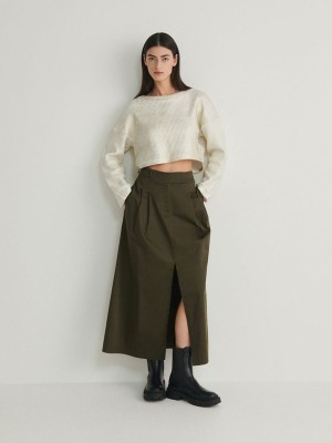 Olive Reserved Adjustable Waist Women's Skirts | CTRV-19704