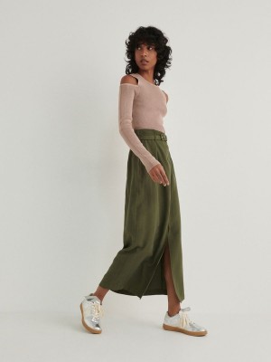 Olive Reserved Midi With Women's Skirts | YZGF-05681