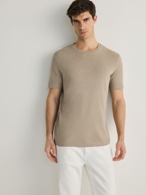 Olive Reserved Regular Fit T-linen Blend Men's T-shirts | XVNK-60197