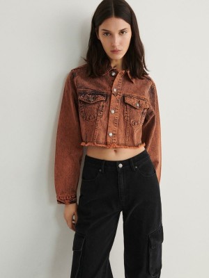 Orange Reserved Cropped Denimwash Effect Women's Jackets | XVWG-38675