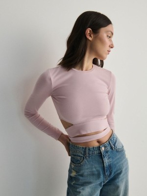 Pink Reserved Blouse Tied At The Waist Women's Shirts | PAWH-92538