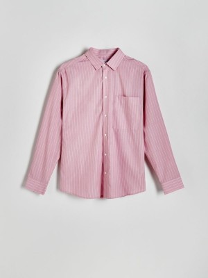 Pink Reserved Comfort Fit Stripe Women's Shirts | AGSZ-17054