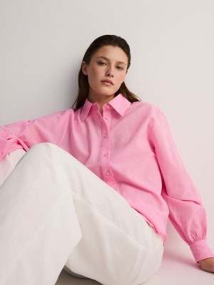 Pink Reserved Cotton Women's Shirts | YSUC-91874